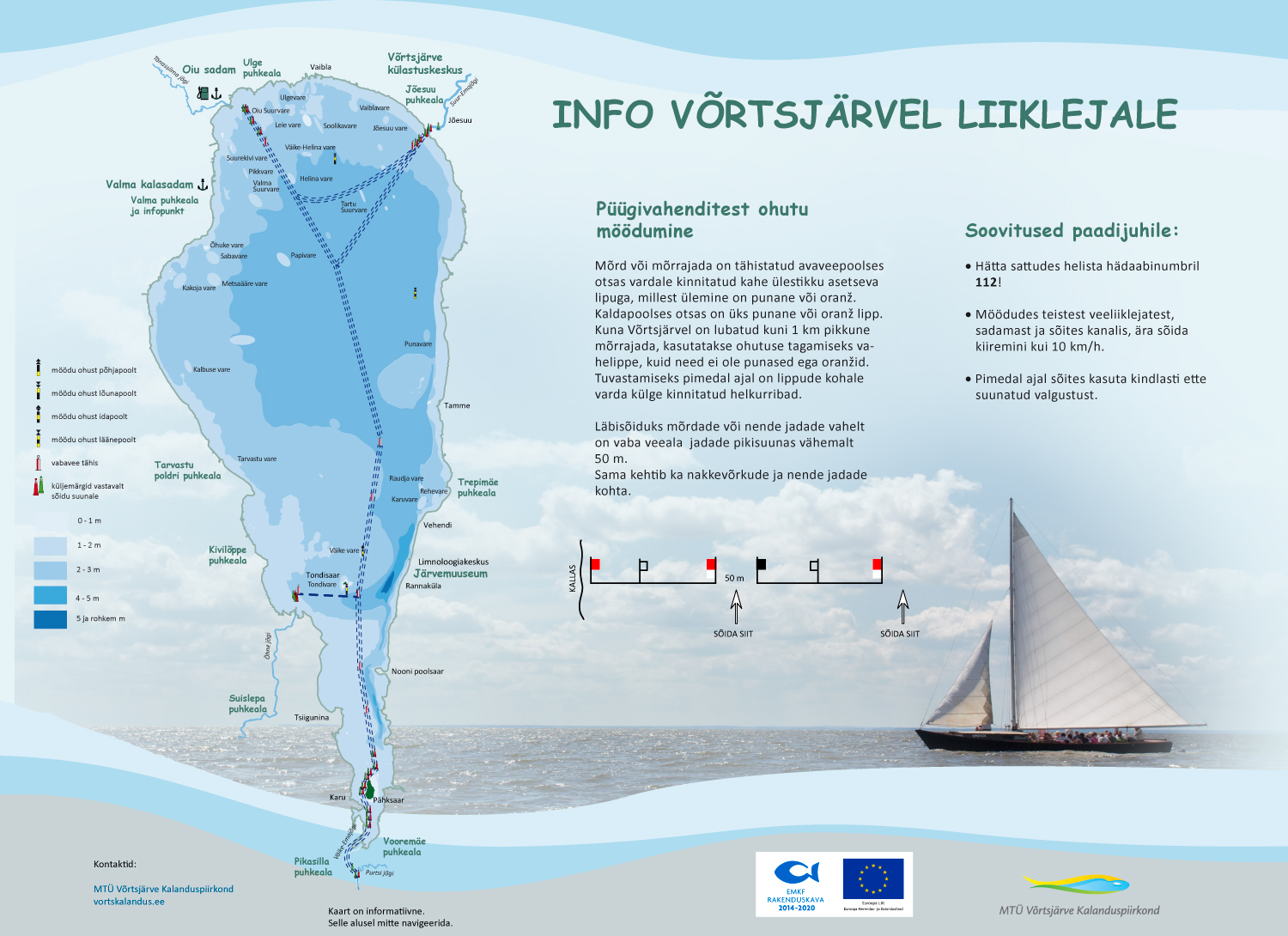 Info Võrtsjärvel liiklejale — kaart sadamatest, puhkealadest ja soovitused paadijuhile